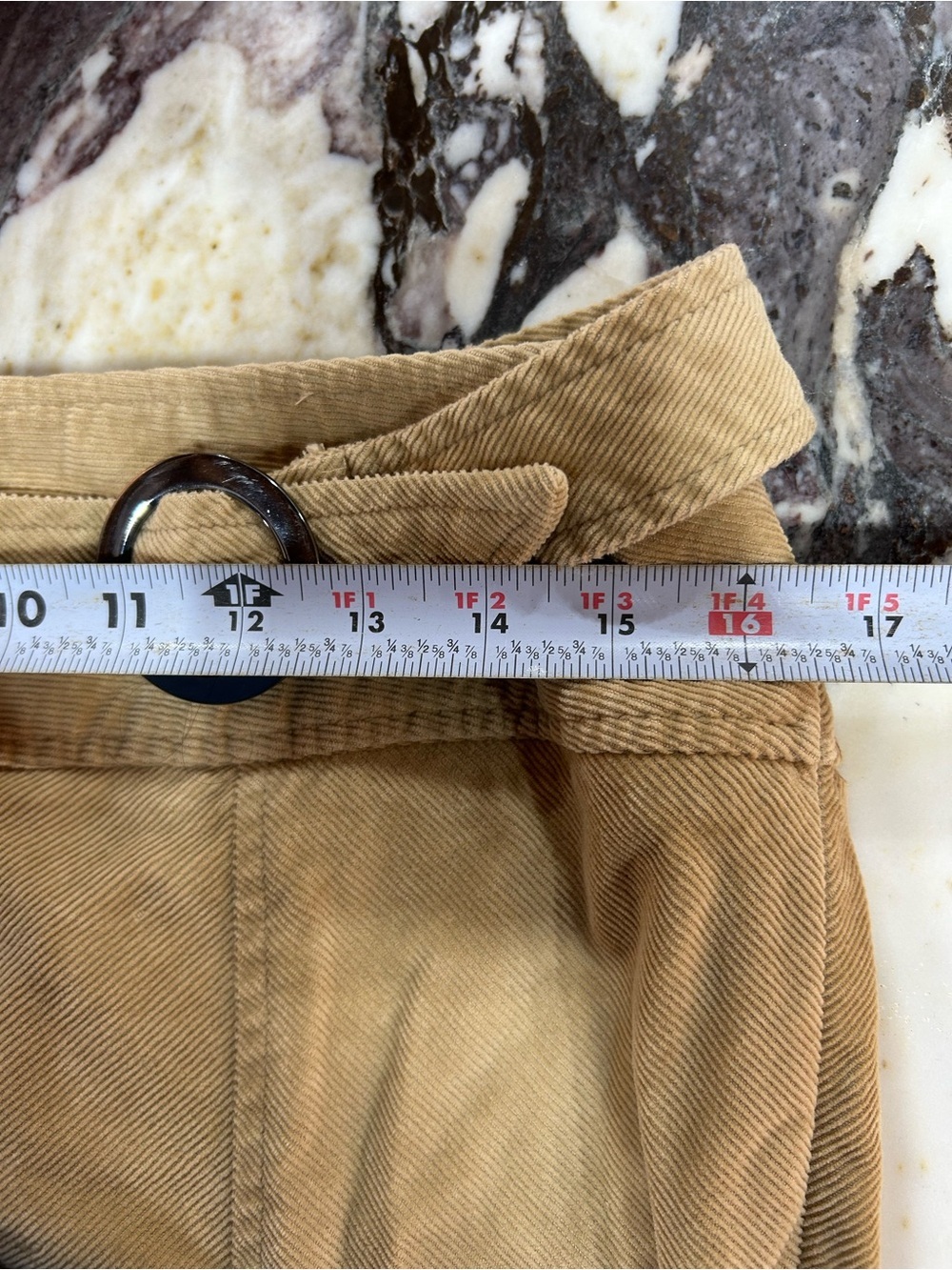 Talbots Khaki  Corduroy A-line Skirt with Round Belt Buckle - Picture 7 of 7
